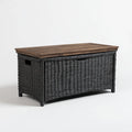 Baule contenitore rettangolare nero e marrone 100 x 50 x 50 cm in rattan PE e legno massello di acacia
