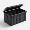 Cesto contenitore con coperchio nero 40 x 30 x 25 cm in polipropilene intrecciato rettangolare