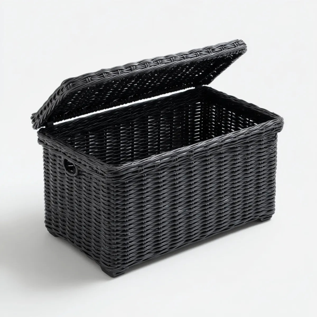 Cesto contenitore con coperchio nero 40 x 30 x 25 cm in polipropilene intrecciato rettangolare