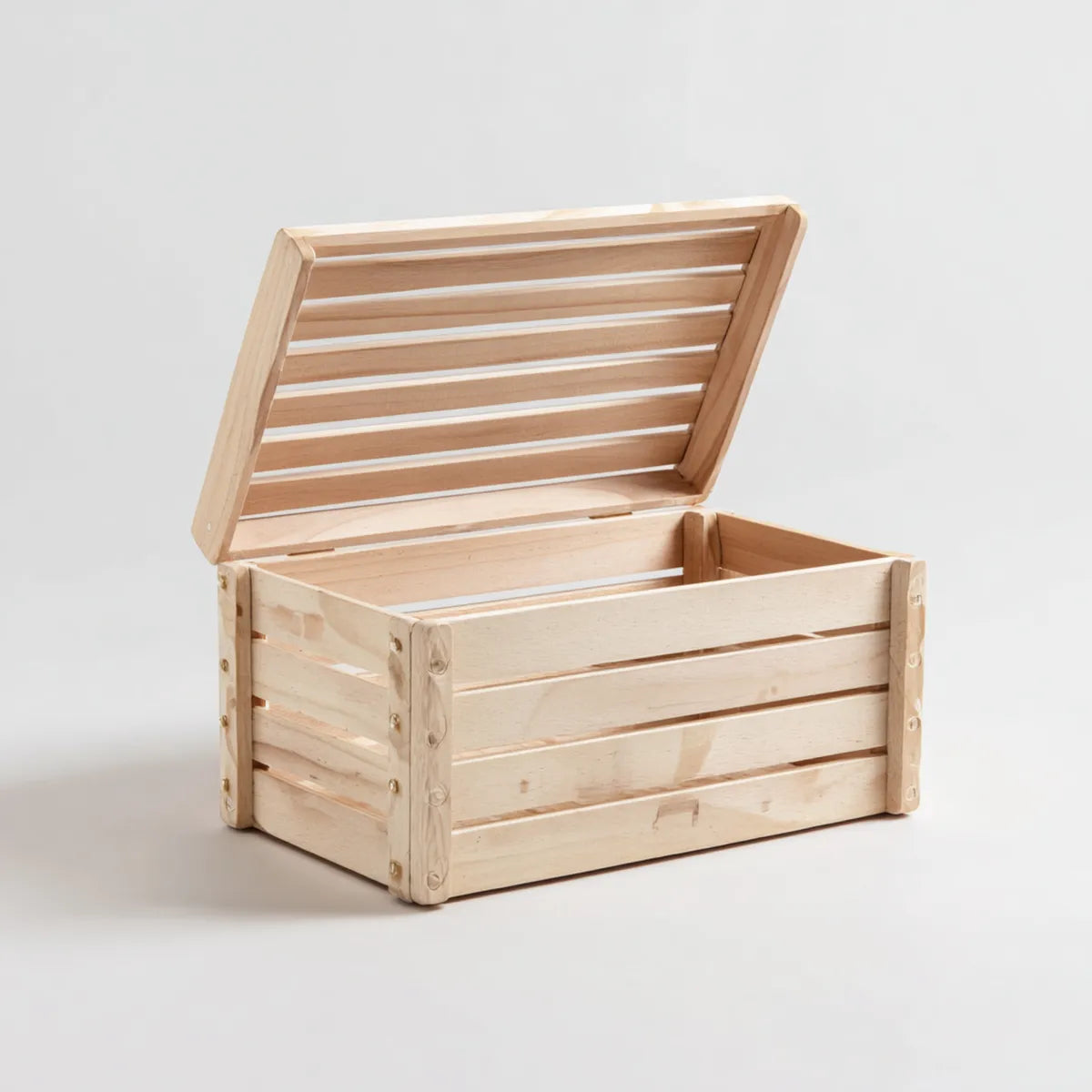 Baule contenitore con coperchio in pino massello naturale rettangolare 60 x 40 x 35 cm
