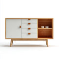 Credenza contenitore bianca e naturale in pino massello e MDF 140 x 40 x 85 cm rettangolare con 4 cassetti 1 anta e vani aperti
