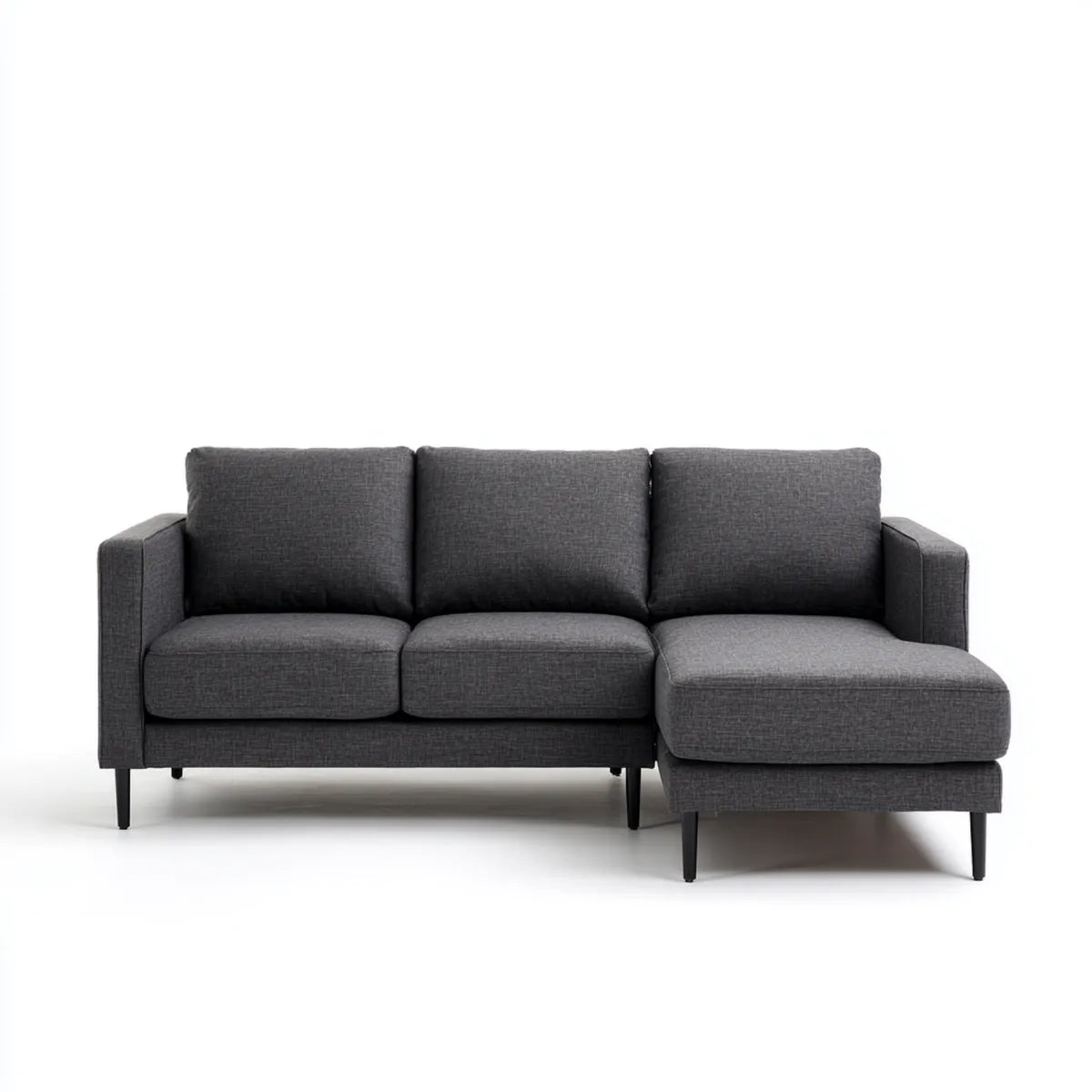 Divano angolare 3 posti con chaise longue destra grigio scuro in poliestere 230 x 150 x 85 cm a L