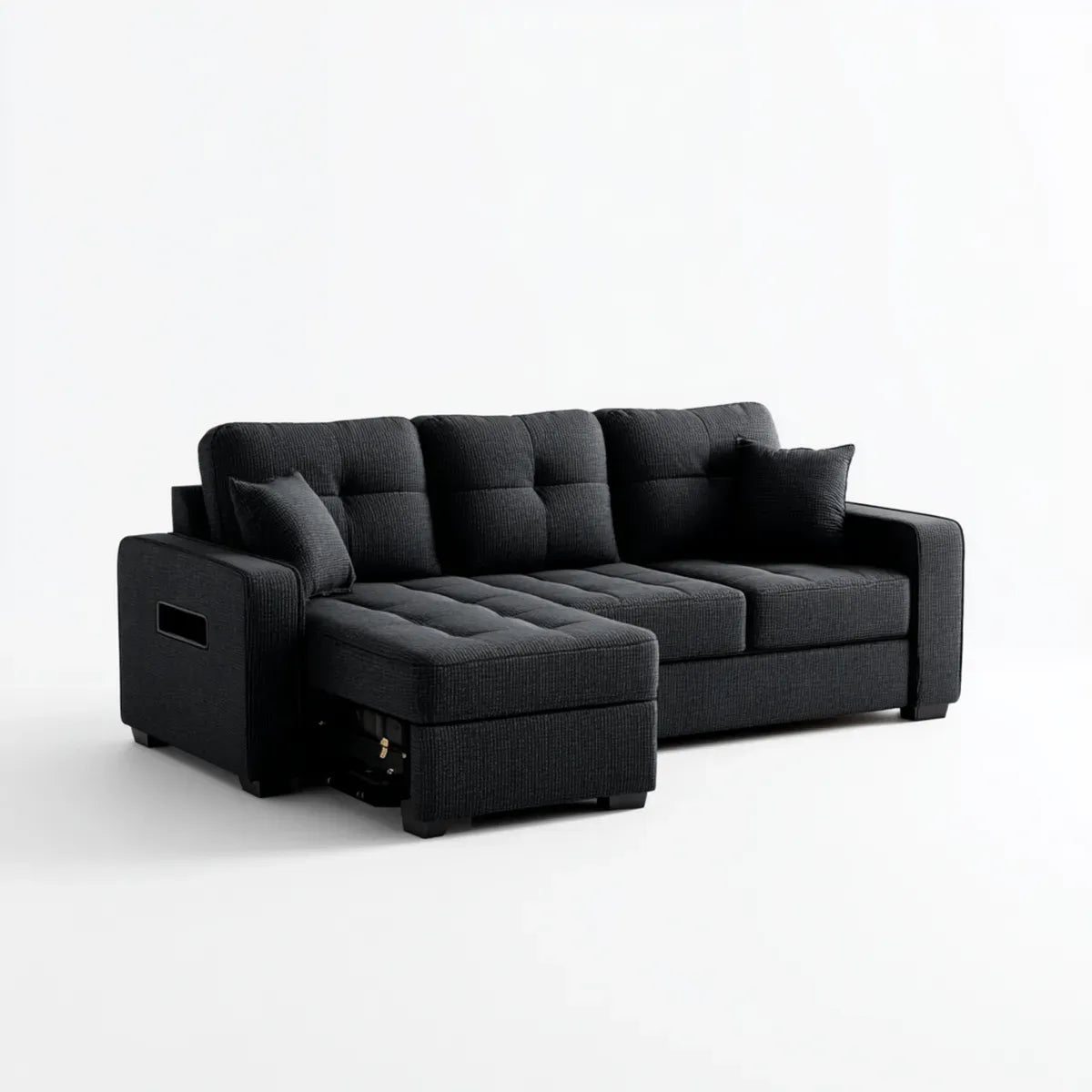Divano reclinabile 3 posti nero in poliestere rettangolare 220 x 95 x 100 cm