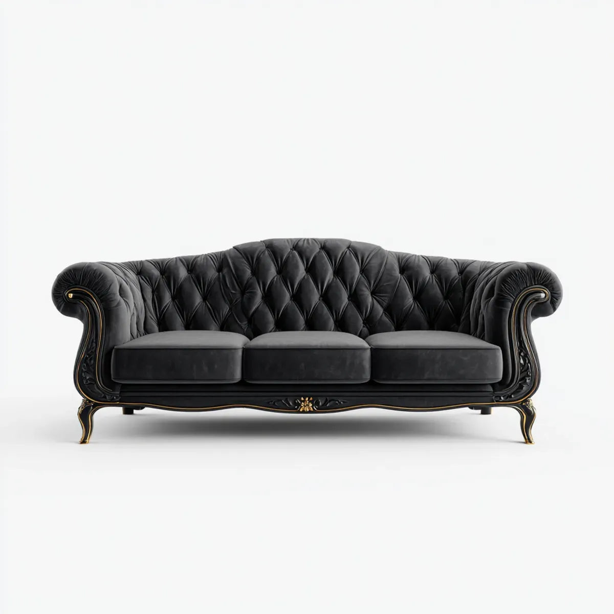 Divano Chesterfield 3 posti nero in similpelle PU 225 x 95 x 80 cm