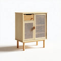 Credenza contenitore in pino massello naturale con ante in rattan 80 x 35 x 105 cm rettangolare