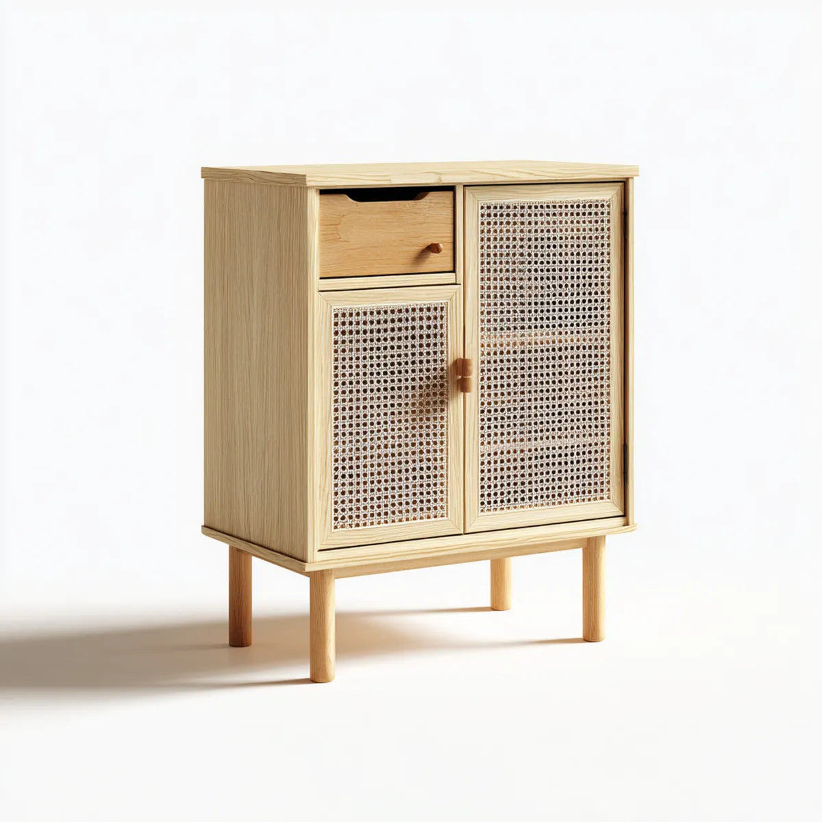 Credenza contenitore in pino massello naturale con ante in rattan 80 x 35 x 105 cm rettangolare