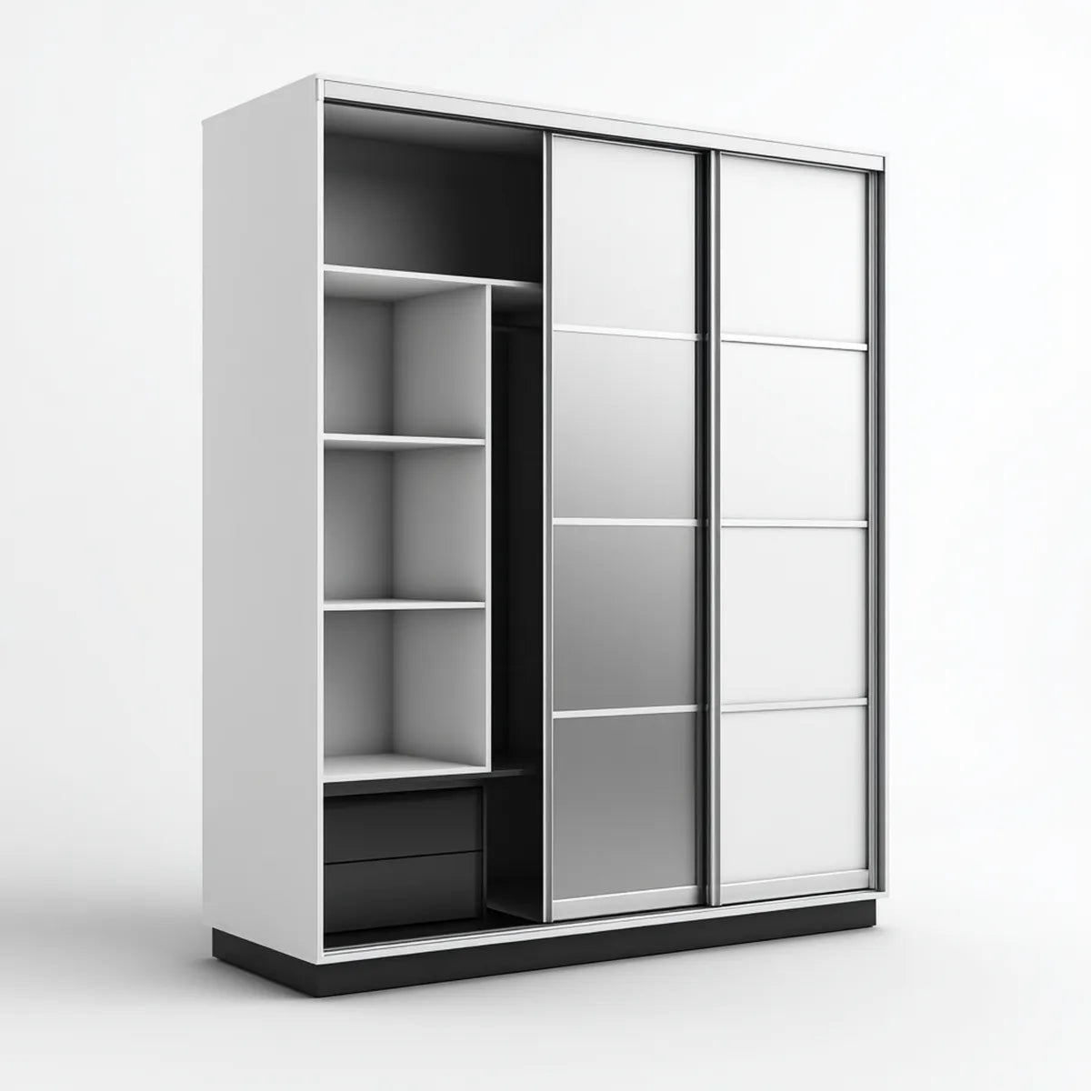 Armadio guardaroba a 3 ante scorrevoli bianco e nero 180 x 60 x 220 cm in pannello truciolare nobilitato rettangolare