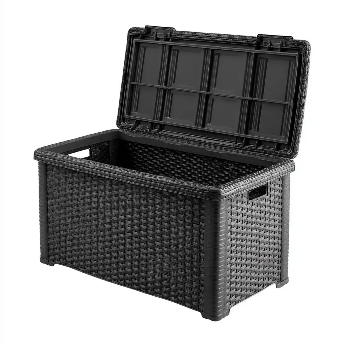 Baule contenitore nero 79 x 48 x 42 cm in polipropilene intrecciato rettangolare con coperchio