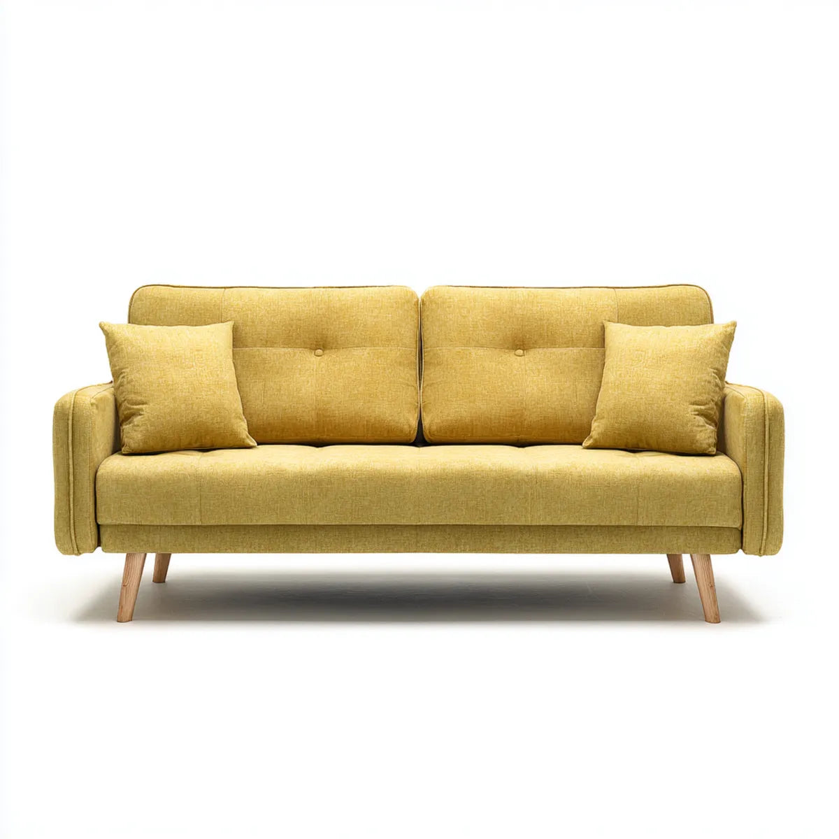 Divano 2 posti giallo senape in poliestere con gambe in legno massello 170 x 84 x 86 cm