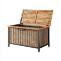 Cassapanca contenitore da giardino naturale e nera 120 x 63 x 63 cm in acacia massello rattan PE e acciaio rettangolare
