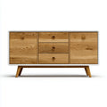 Credenza soggiorno 2 ante 3 cassetti rovere naturale e bianco 140 x 40 x 80 cm in MDF e impiallacciatura di rovere rettangolare